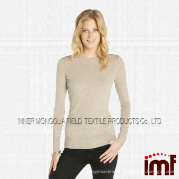 2015 Fashion Plain Ribbed Crewneck Lady Sweater Cashmere Pullover